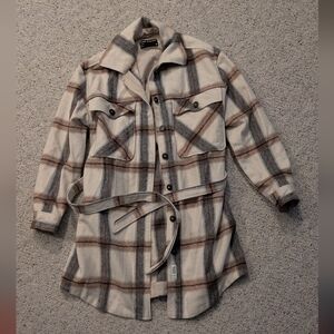 Frank And Oak Plaid Utility Jacket - Cream and Brown